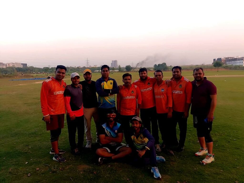 Kingslayer cricket team photo on the outfield after the match