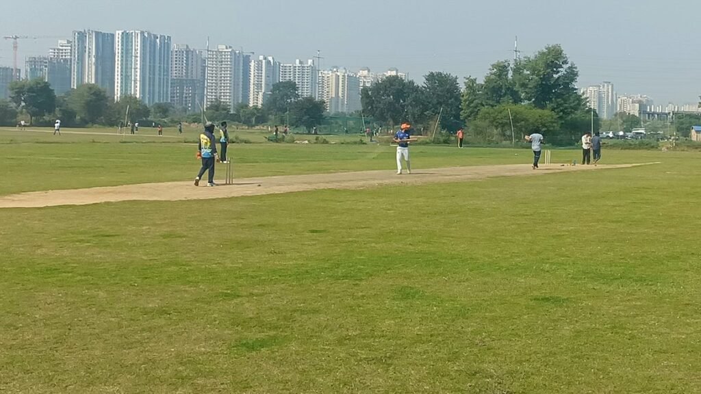 Batters running between the wickets during the chase of 240 in a tennis-ball cricket match